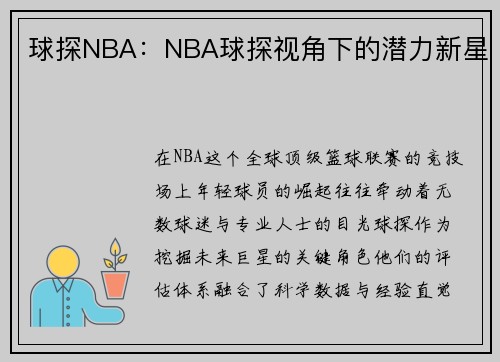 球探NBA：NBA球探视角下的潜力新星